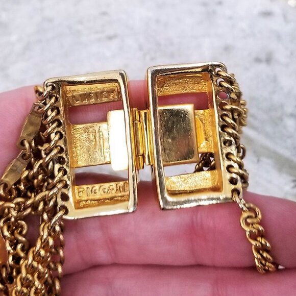 Lucien Piccard Signed Statement Clasp 8 Strand Gold Chain Necklace - Picture 7 of 8